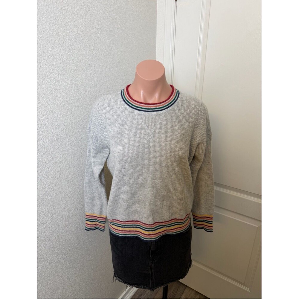 Madewell cashmere sweatshirt features distinctive rainbow-striped trim Sz XS
